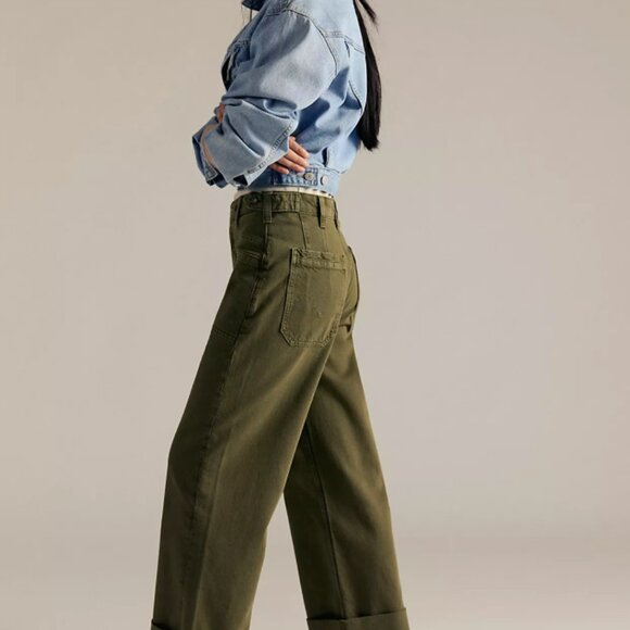 Free People We The Free Palmer Cuffed Jeans, Greenery, 29 - Picture 3 of 7